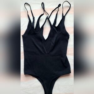 Black Fitted Cut-Out Ribbed Free People Bodysuit